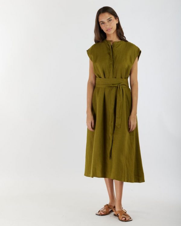 H&M Women's Linen Midi Dress, Olive